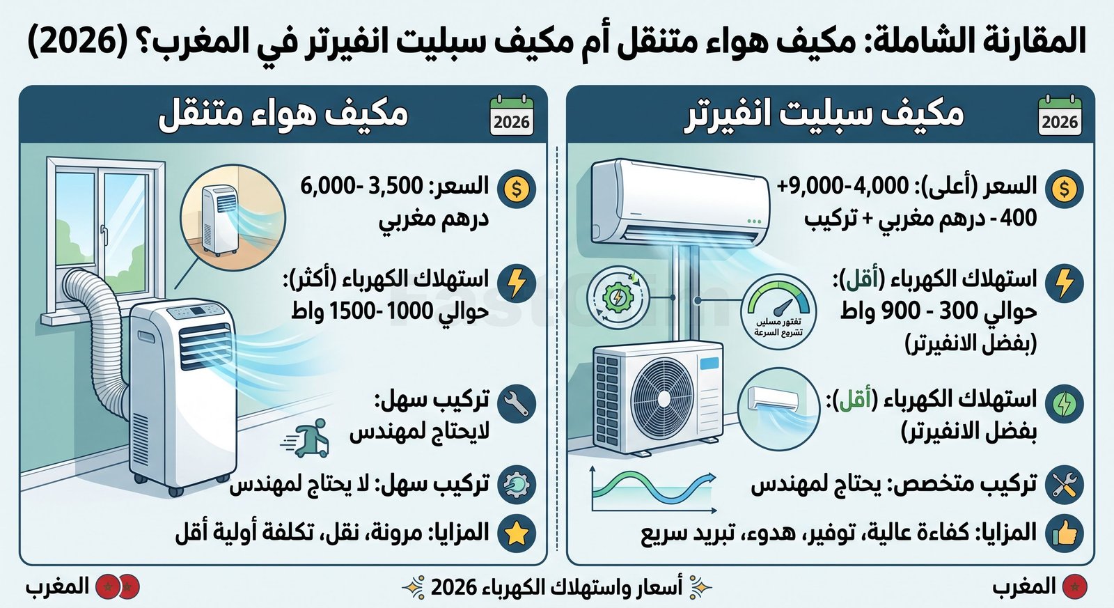 Climatiseur Mobile vs Split Inverter au Maroc : Comparatif, Prix et Consommation Électricité 2026